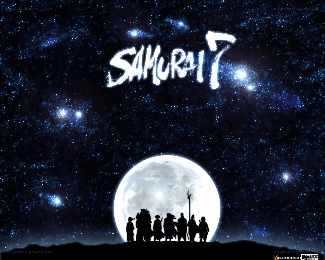 Samurai 7 silhouettes under moon