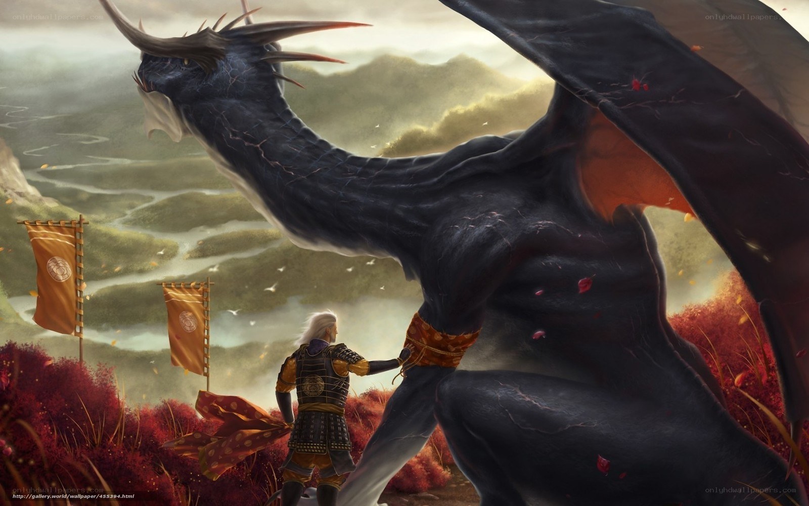 Samurai and dragon on a hill