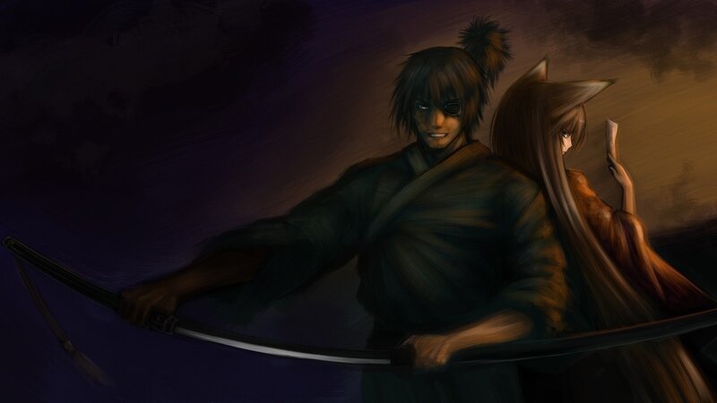 Samurai and fox girl with sword