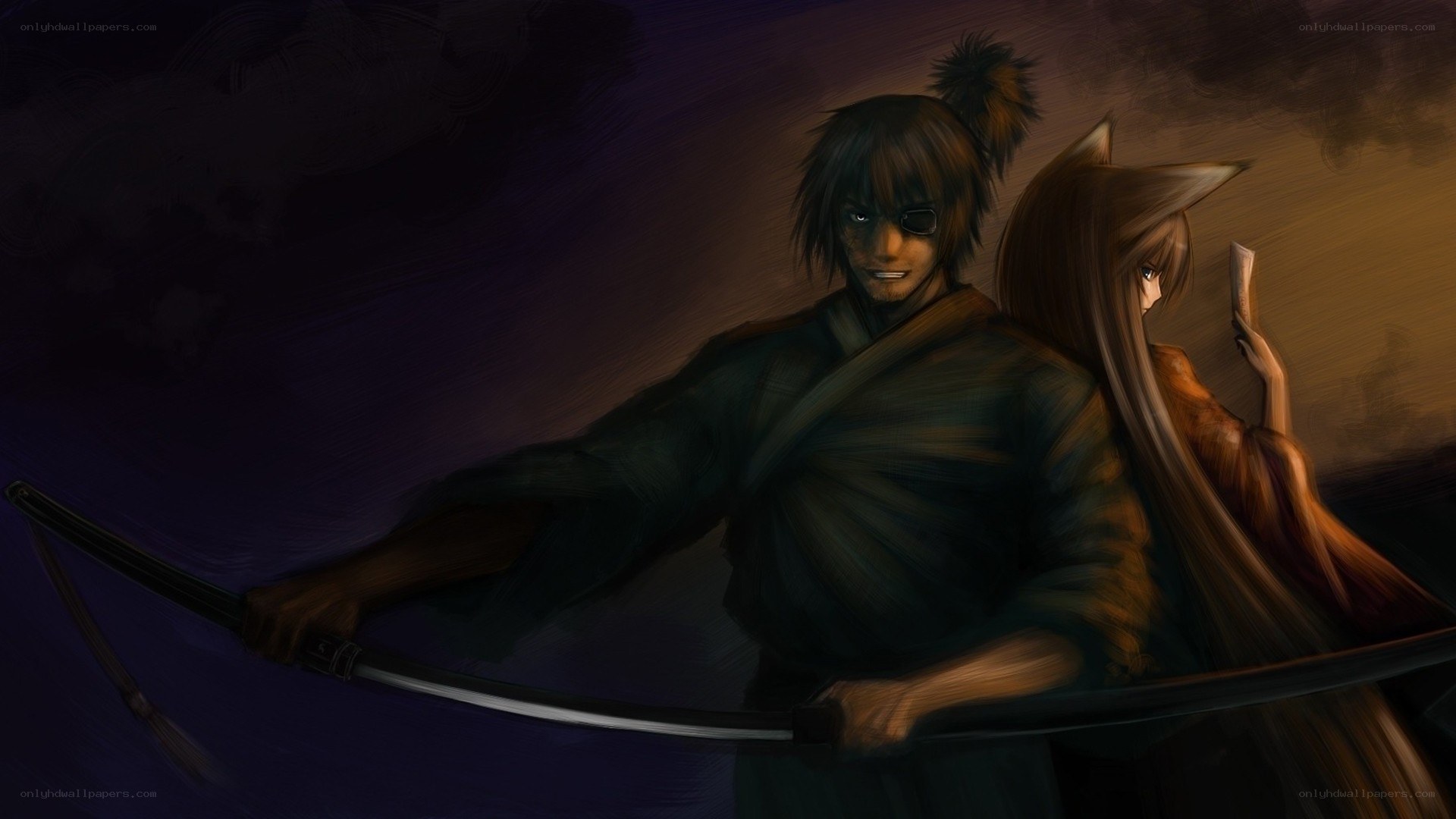 Samurai and fox girl with sword