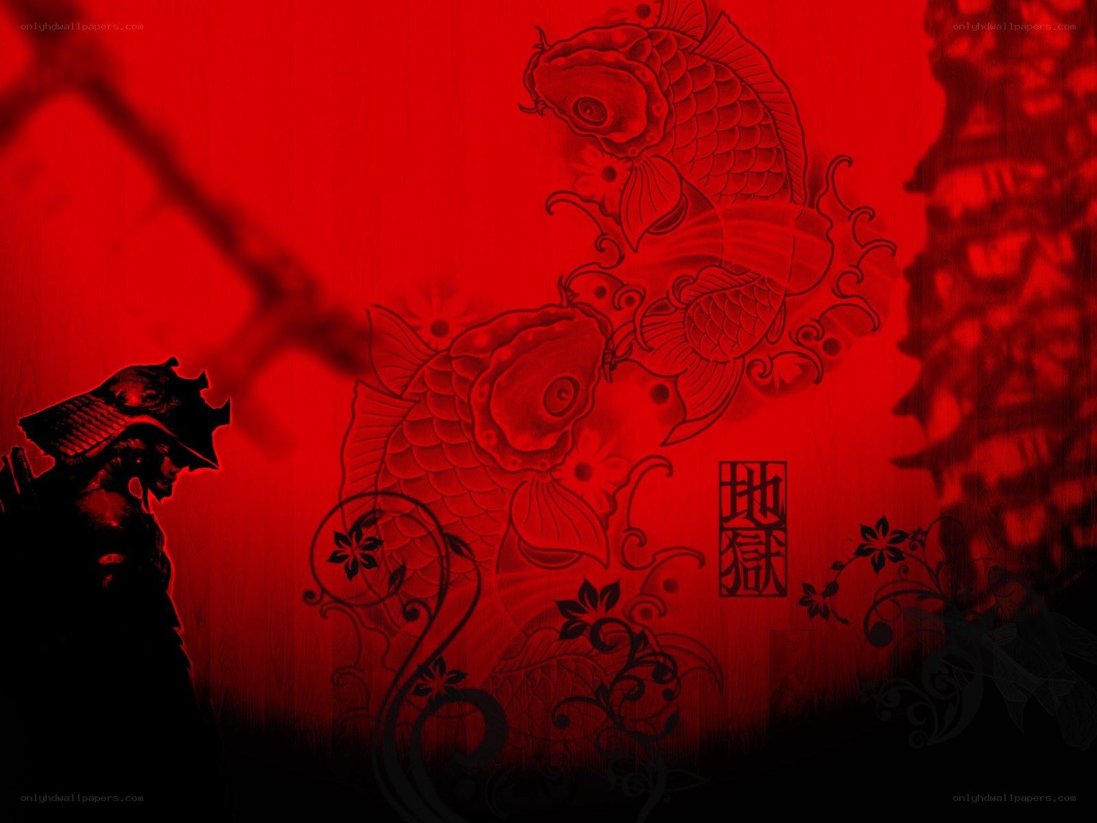 Samurai and koi fish art