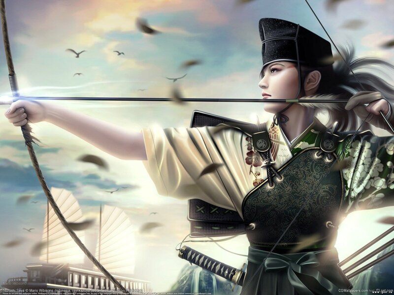 Samurai archer in traditional attire
