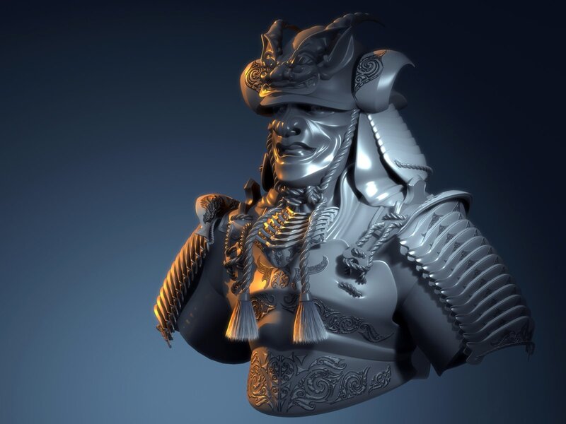 Samurai Armor Bust — Gray, Dramatic
