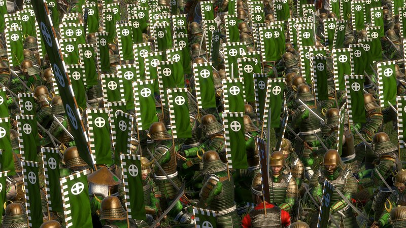 samurai army with green banners