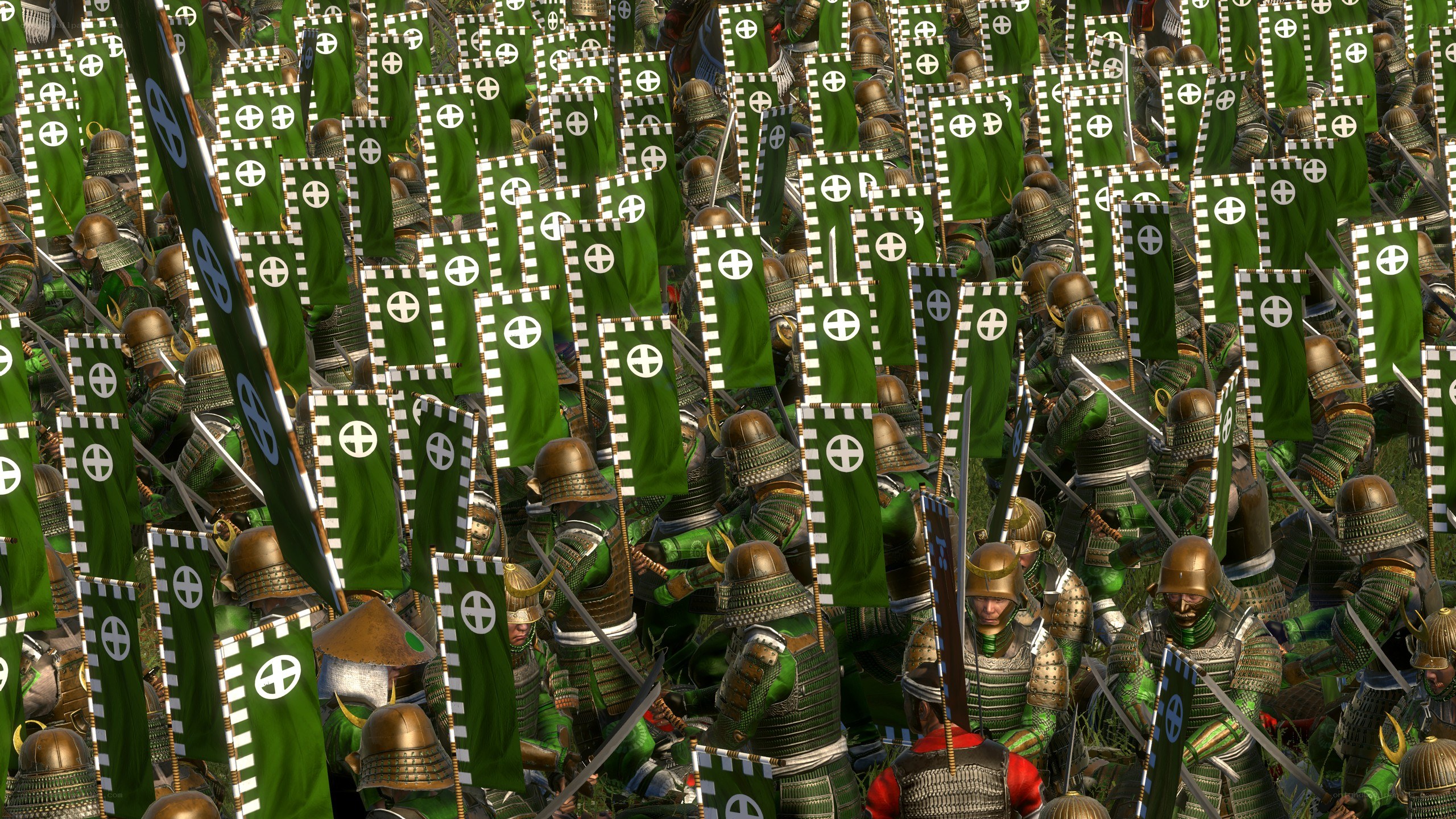 samurai army with green banners