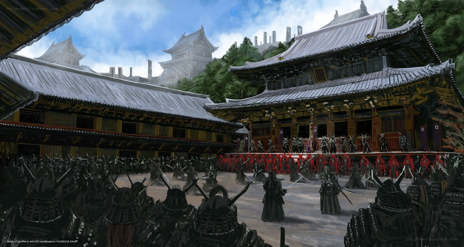 Samurai assembly at temple