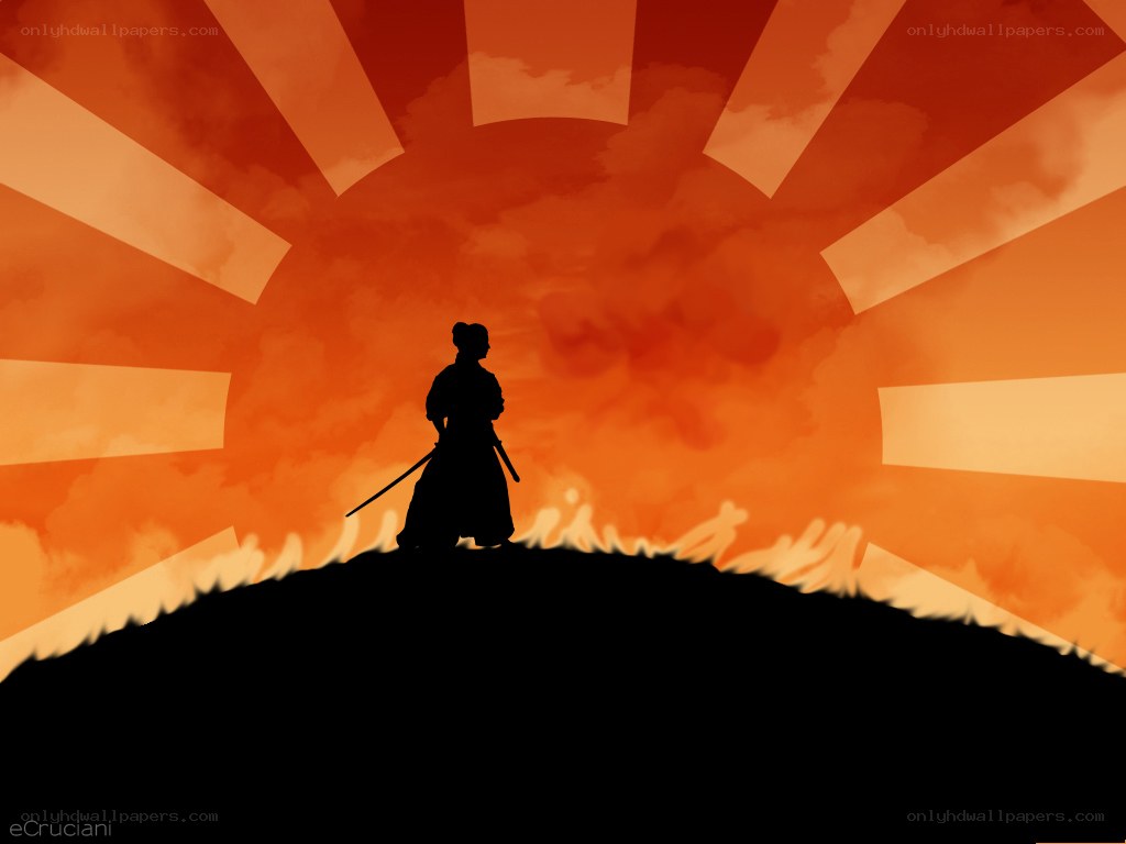 samurai at sunset silhouette