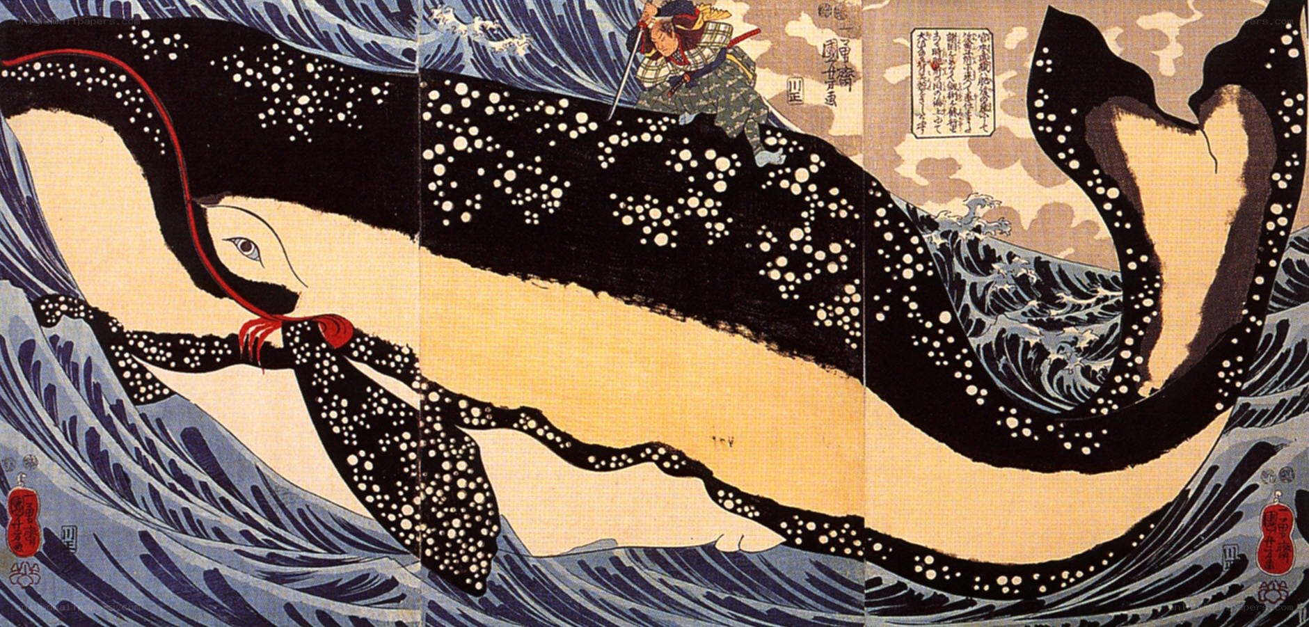 Samurai battling a giant whale