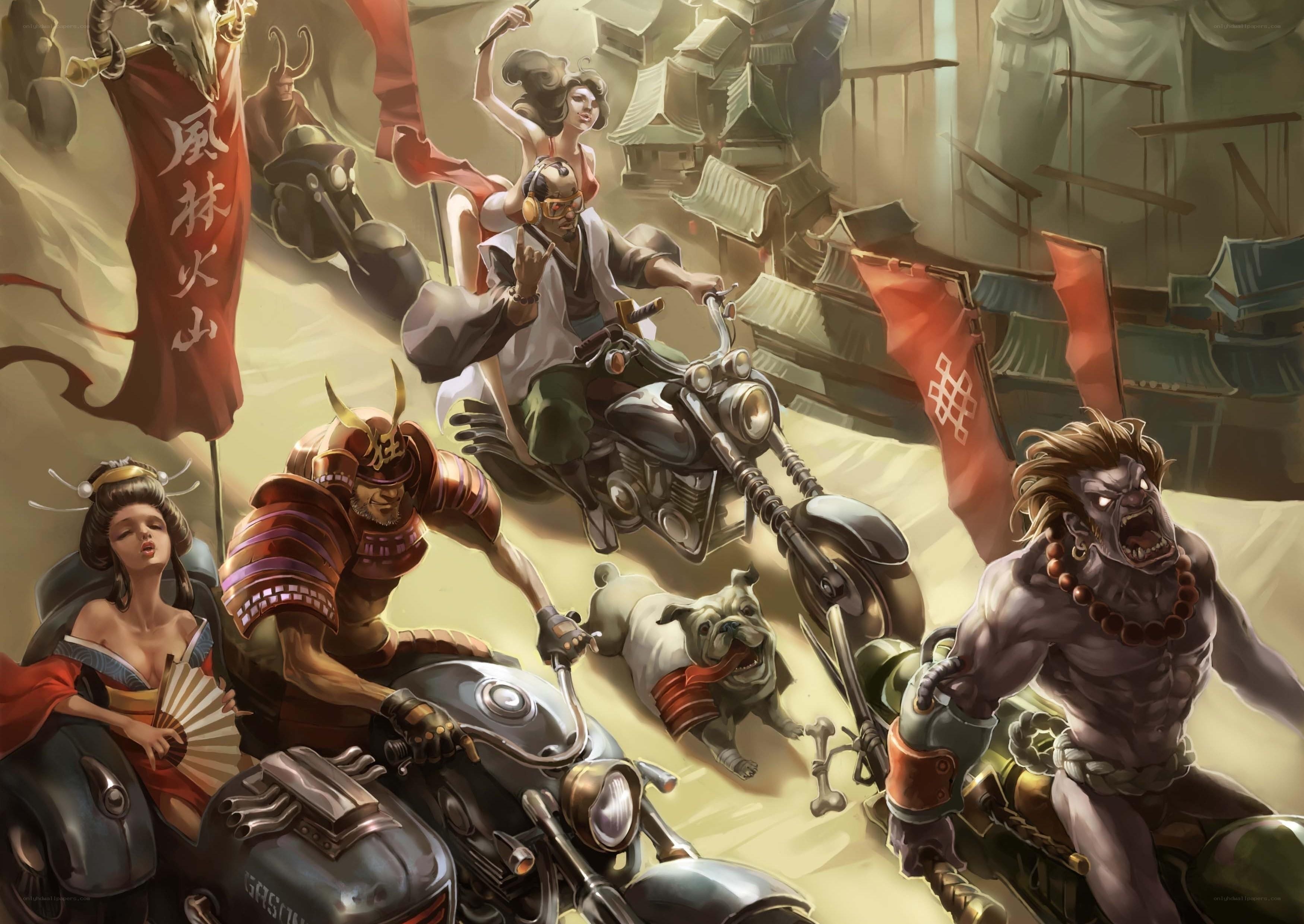 Samurai biker gang in action