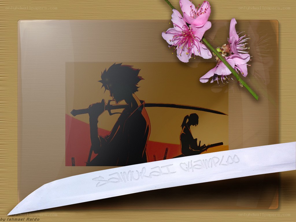 Samurai Champloo artwork with cherry blossoms