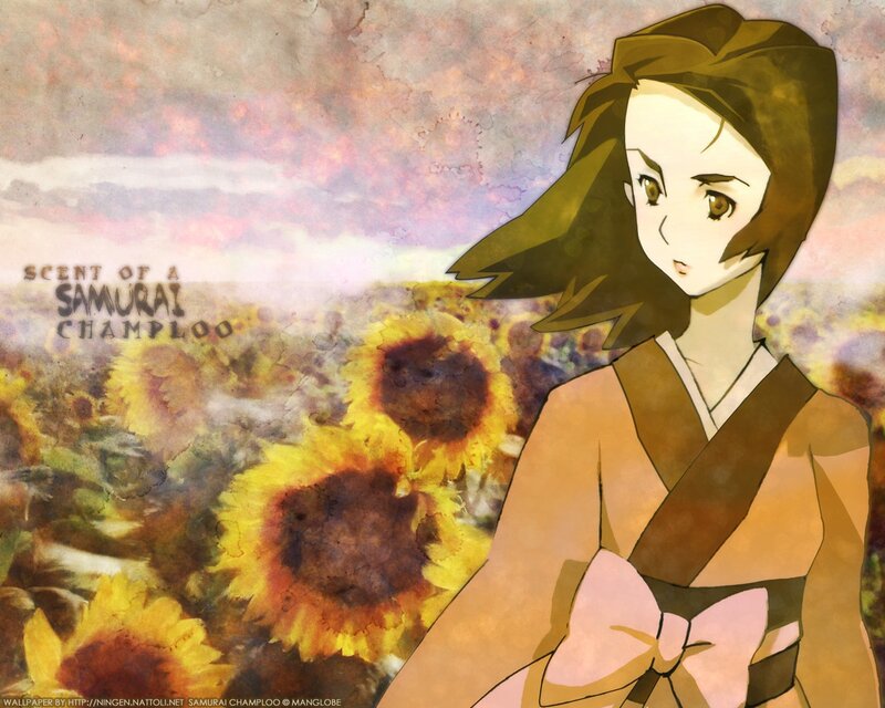 Samurai Champloo character in sunflower field