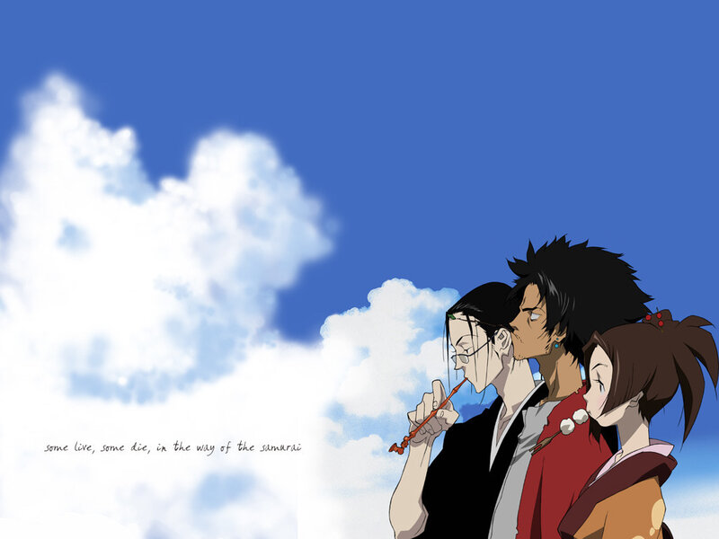 Samurai characters under blue sky