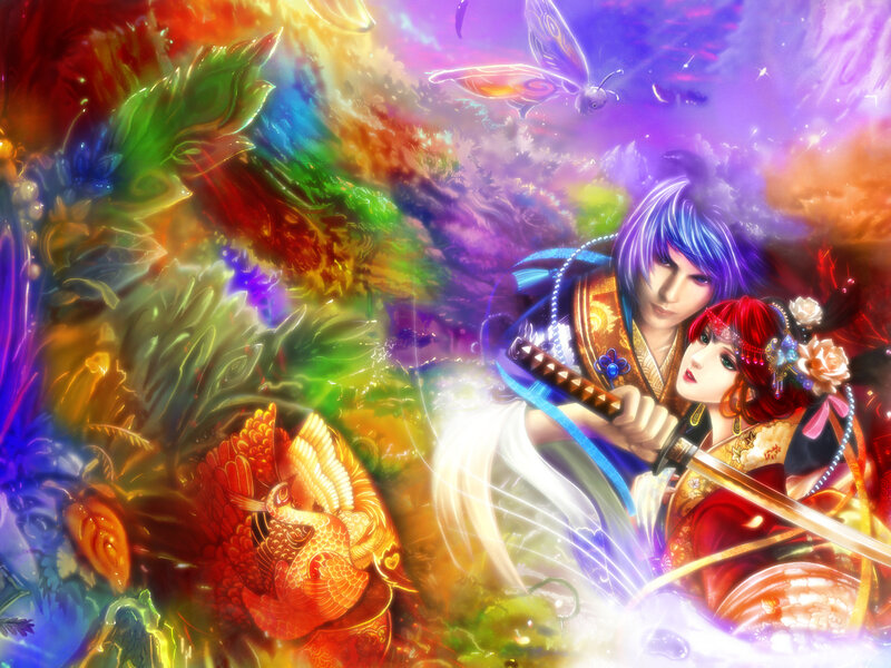 Samurai couple in a colorful dream