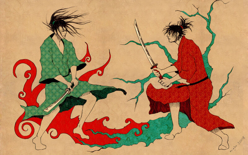 Samurai duel illustration