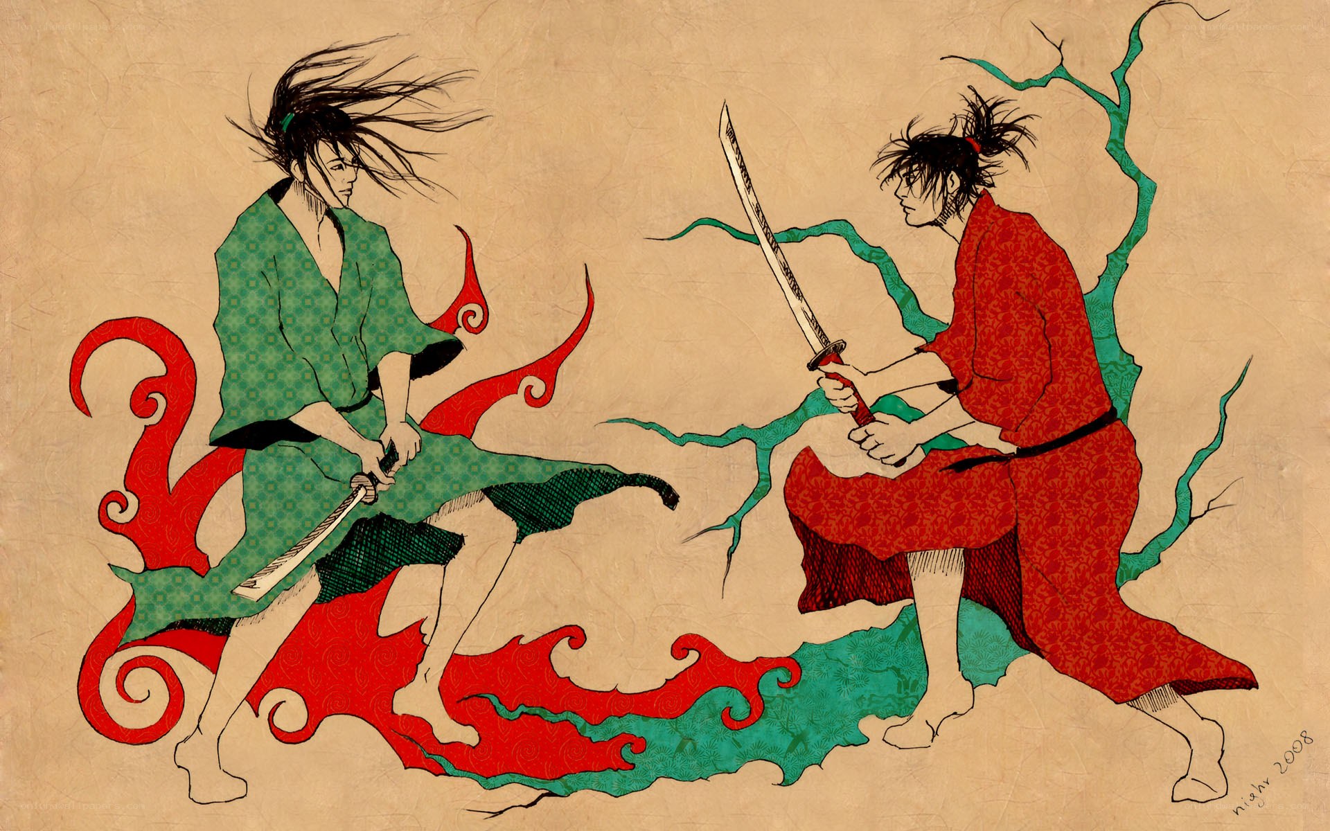 Samurai duel illustration