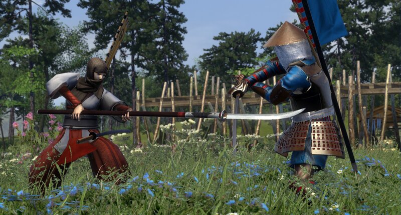 Samurai duel in a field