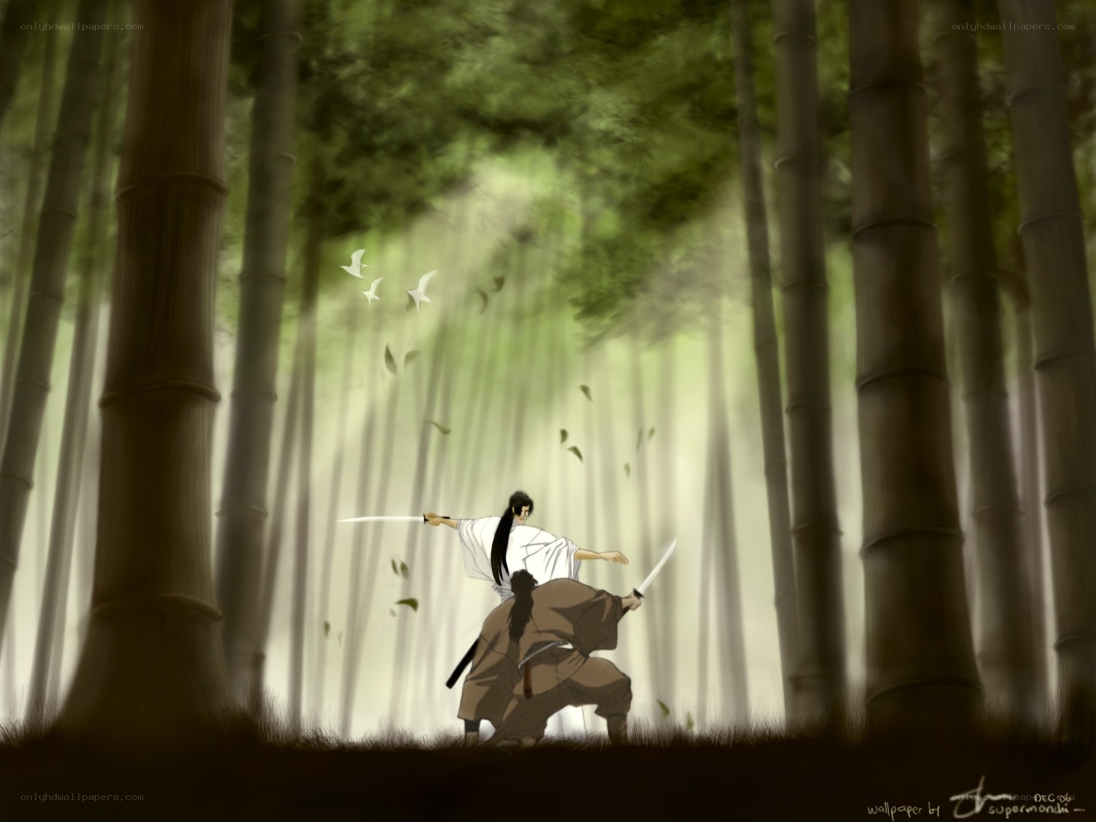 Samurai duel in bamboo forest