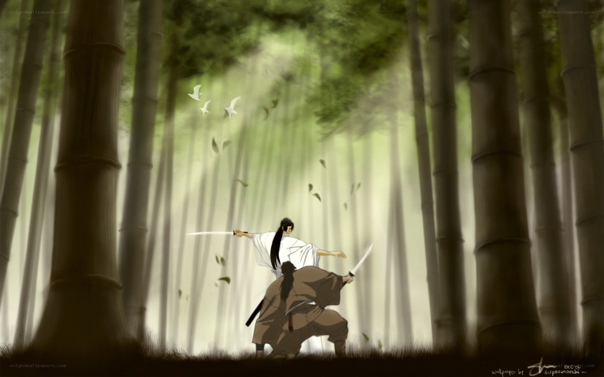 Samurai duel in bamboo forest