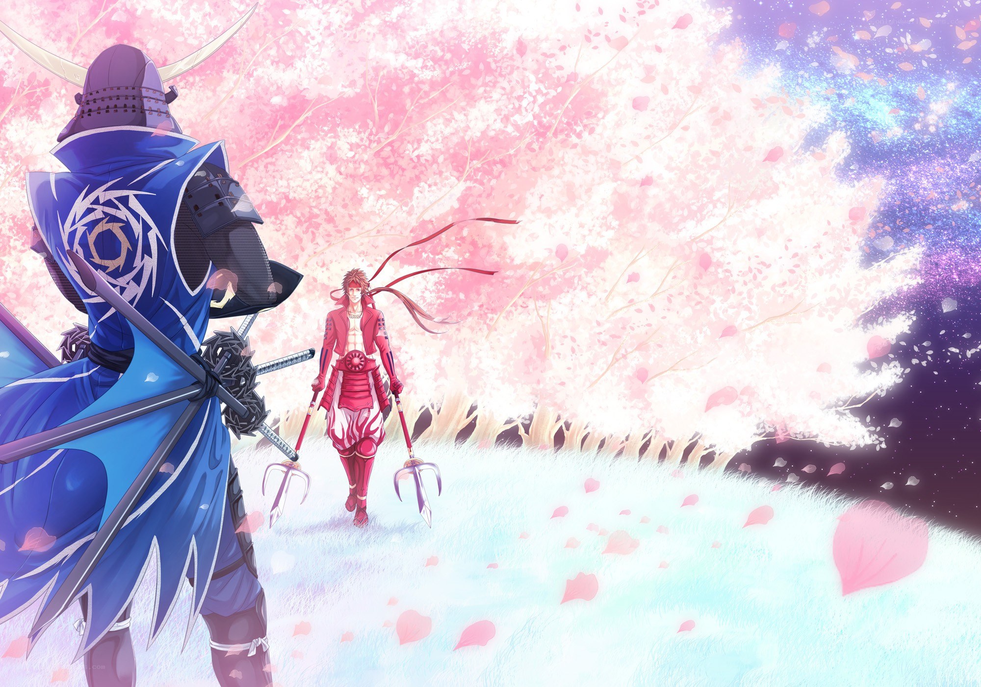 Samurai duel in cherry blossom