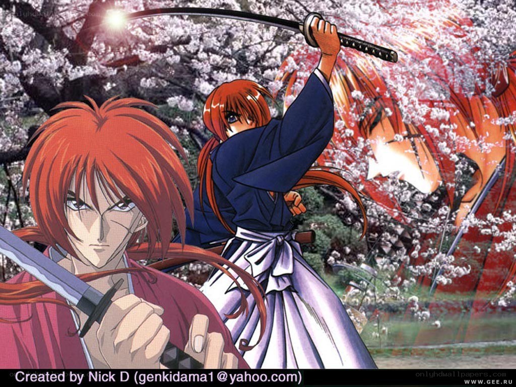 Samurai duel in cherry blossoms