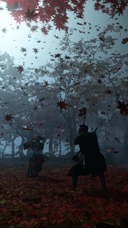 Samurai Duel in Forest — Red
