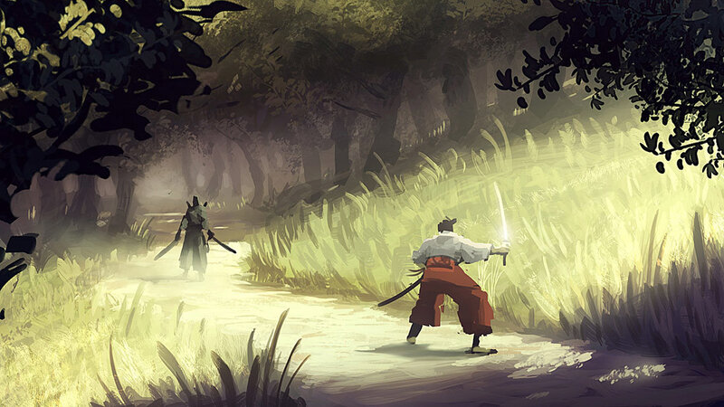 Samurai duel in forest