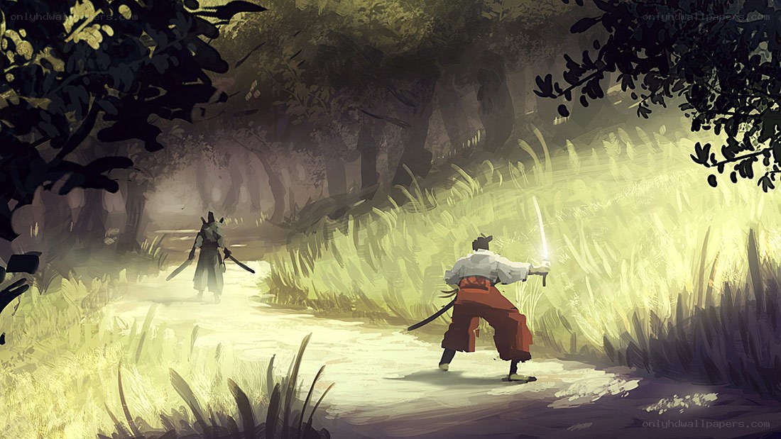 Samurai duel in forest