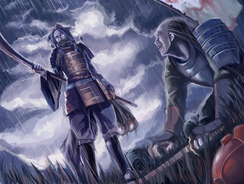 Samurai duel in the rain