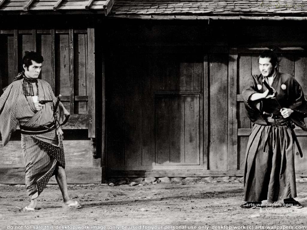 Samurai duel in traditional setting
