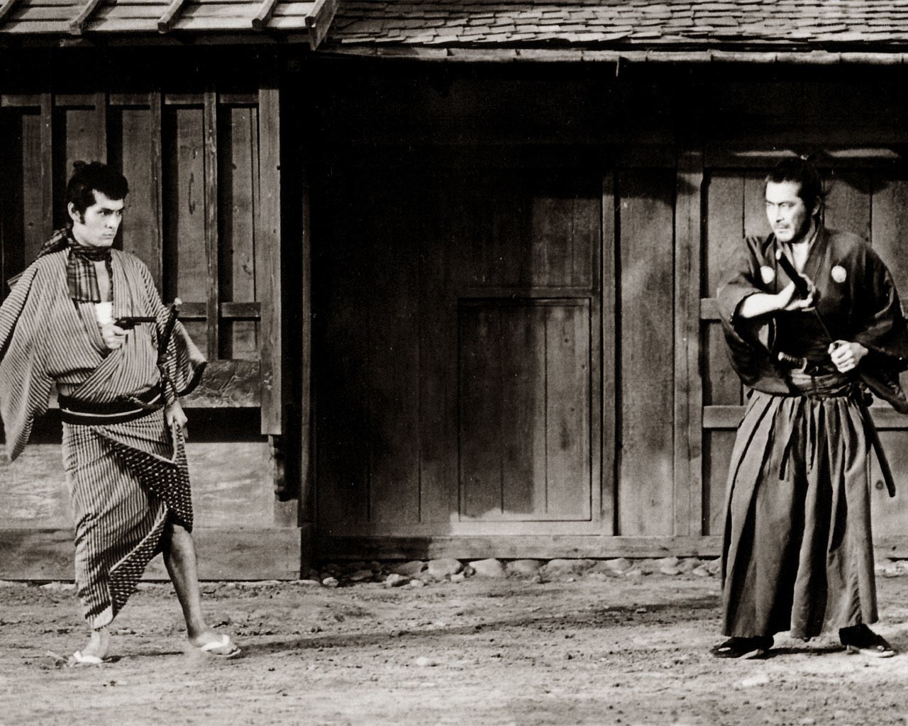 Samurai duel in traditional setting