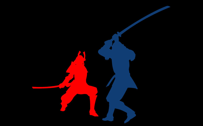Samurai duel silhouettes