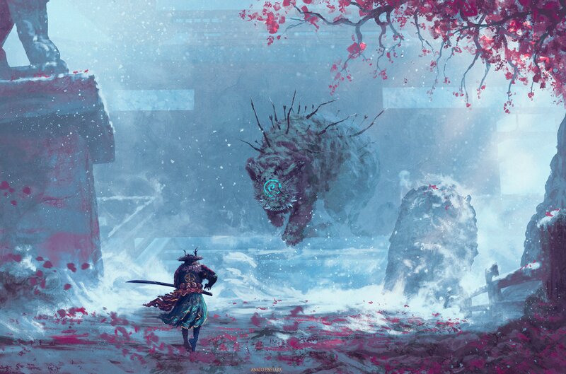 Samurai Facing Beast