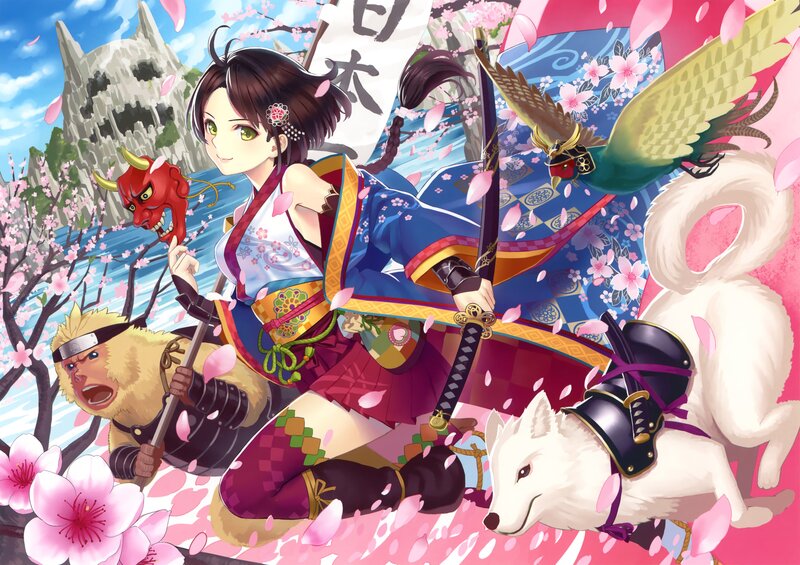 Samurai girl with animal companions