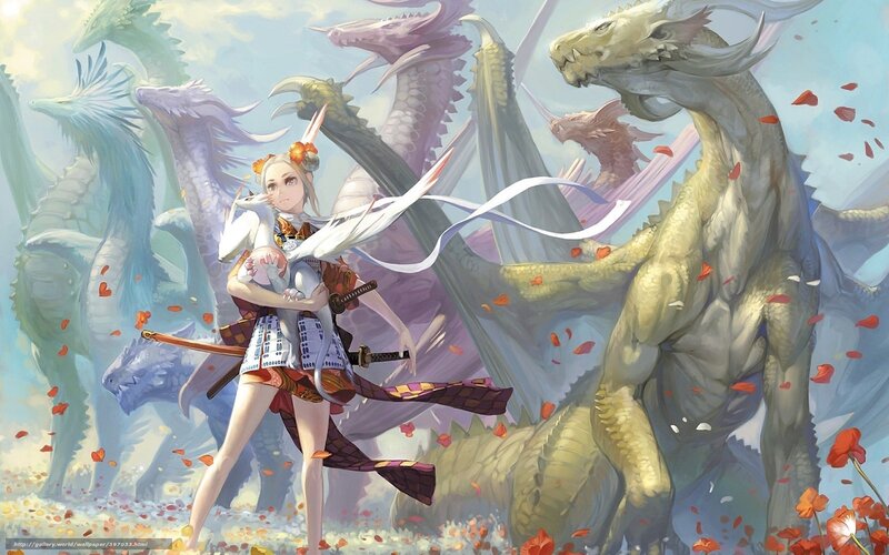 samurai girl with dragons