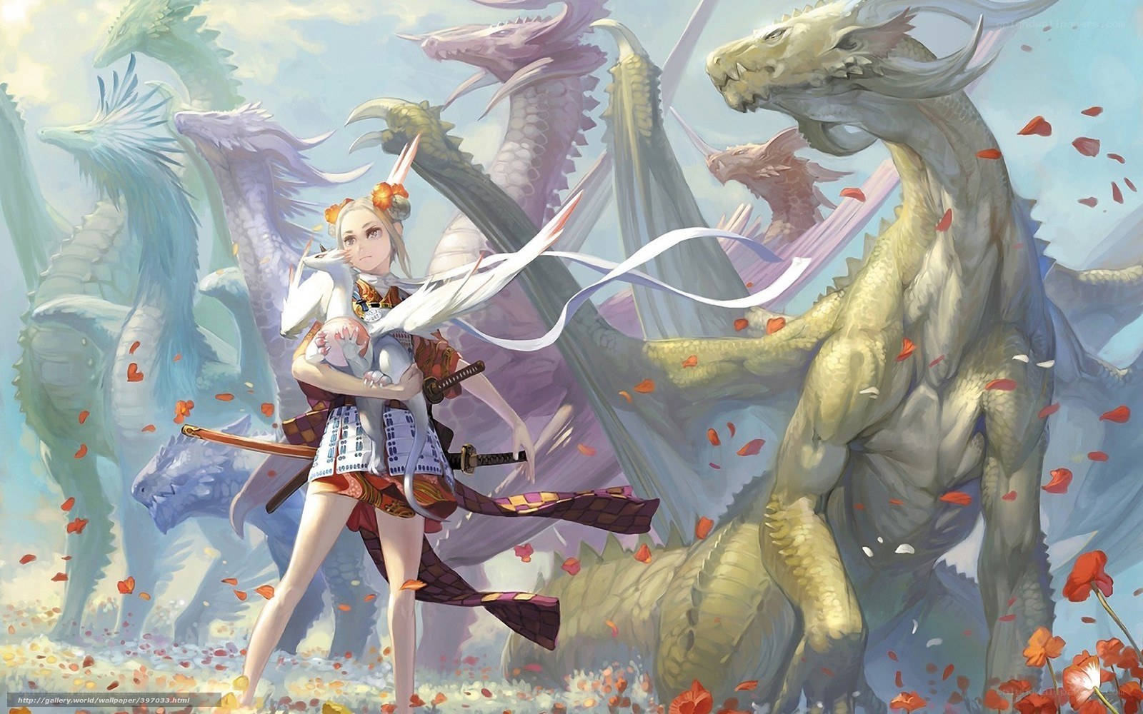 samurai girl with dragons