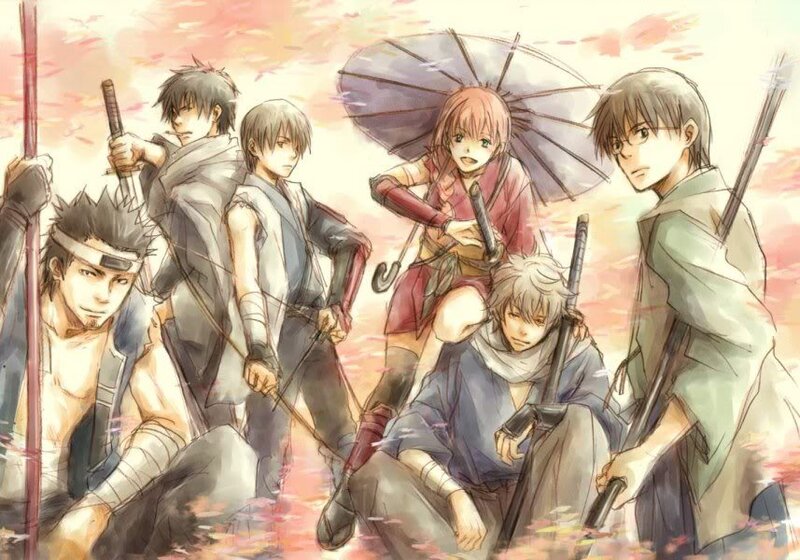 Samurai group in cherry blossom
