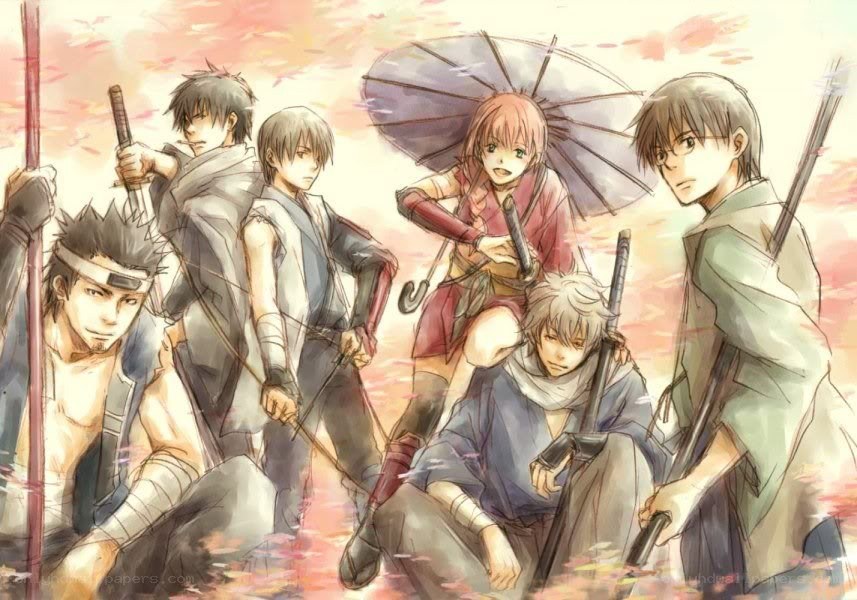 Samurai group in cherry blossom