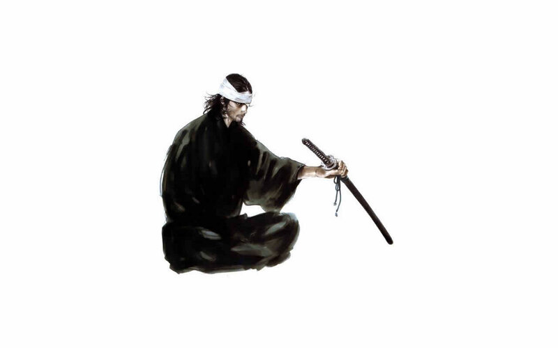 Samurai Holding Sword — Black