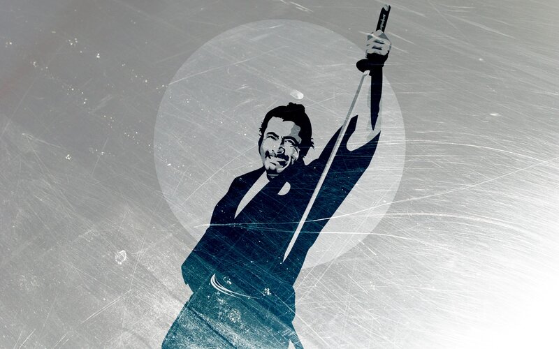 Samurai Holding Sword — Blue