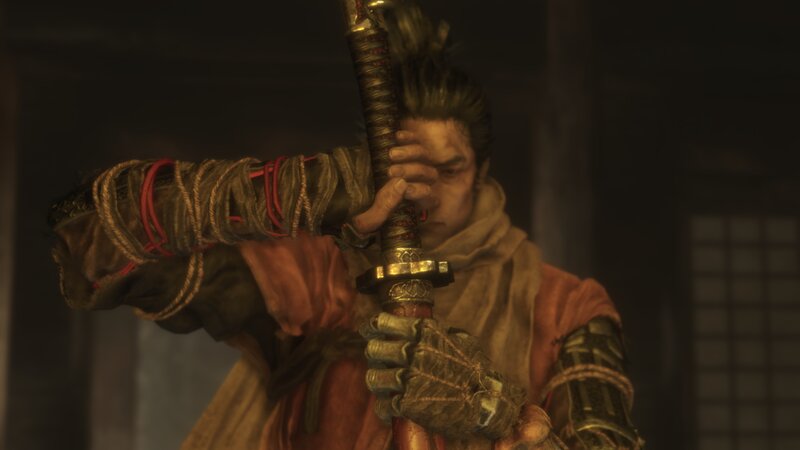 Samurai Holding Sword — Brown, Dramatic
