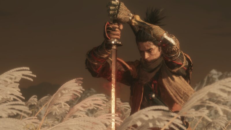 Samurai Holding Sword — Brown