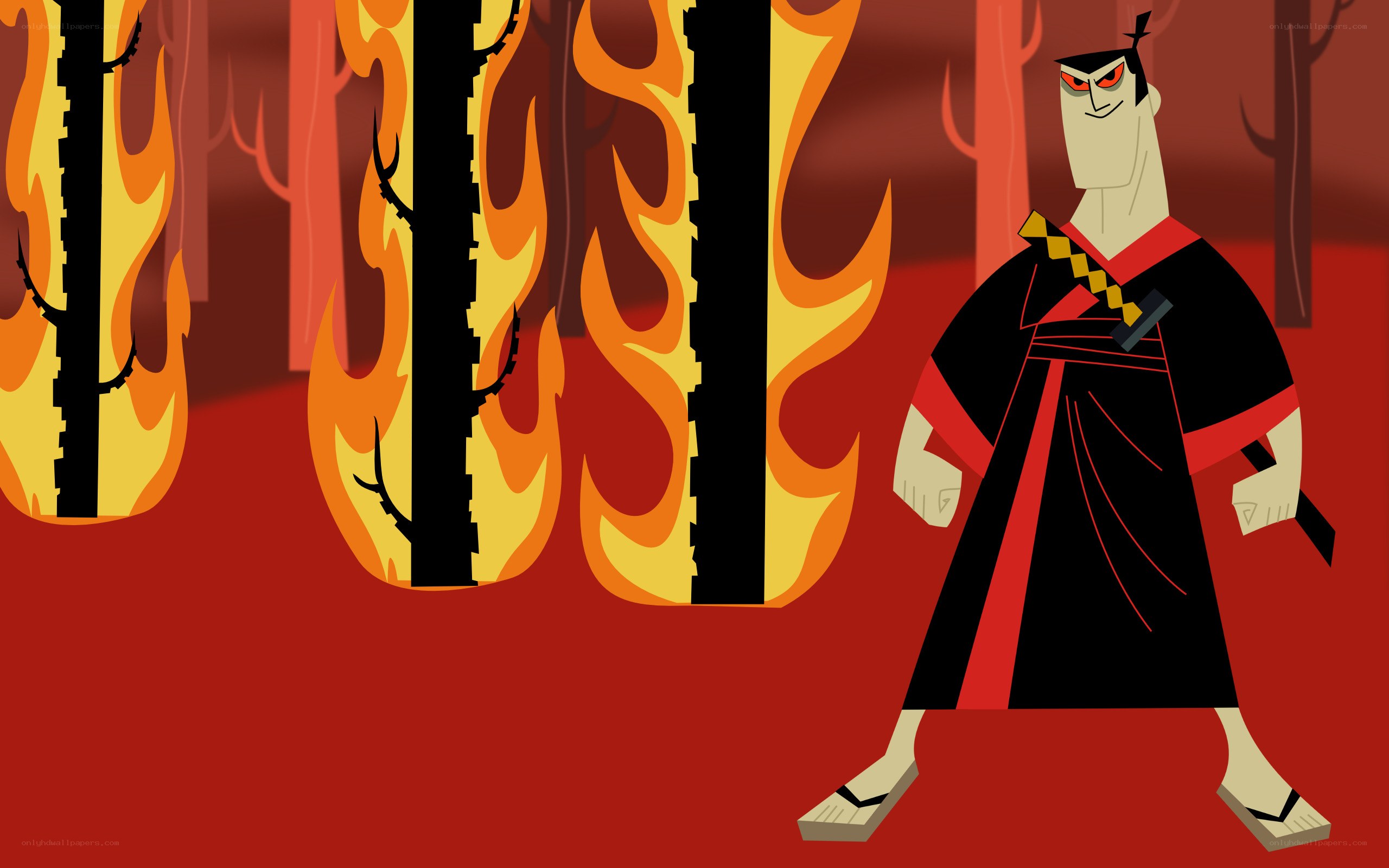 samurai in a burning forest