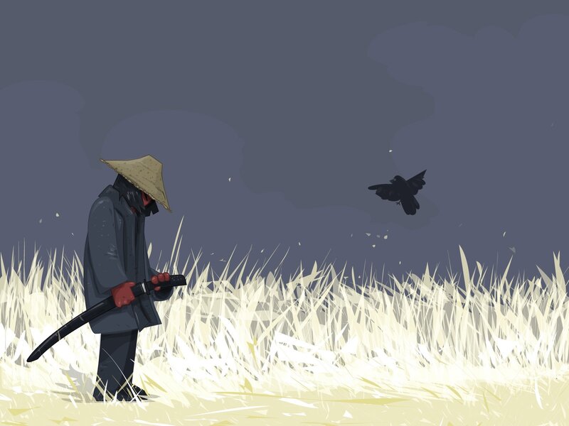 Samurai in a Field — Gray