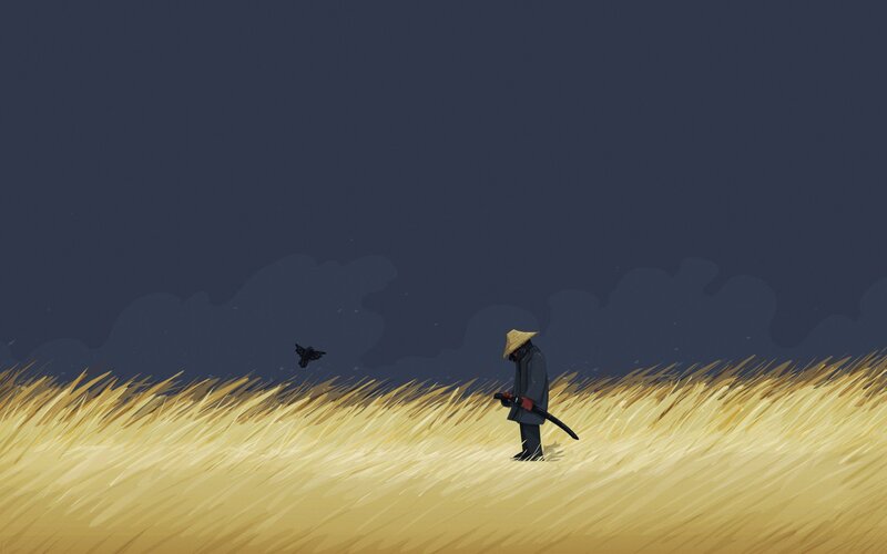 Samurai in a Field — Yellow, Dramatic