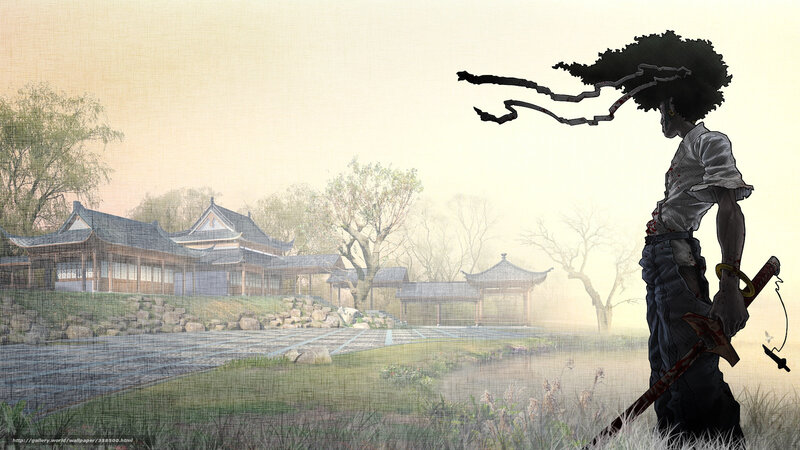 Samurai in a misty garden