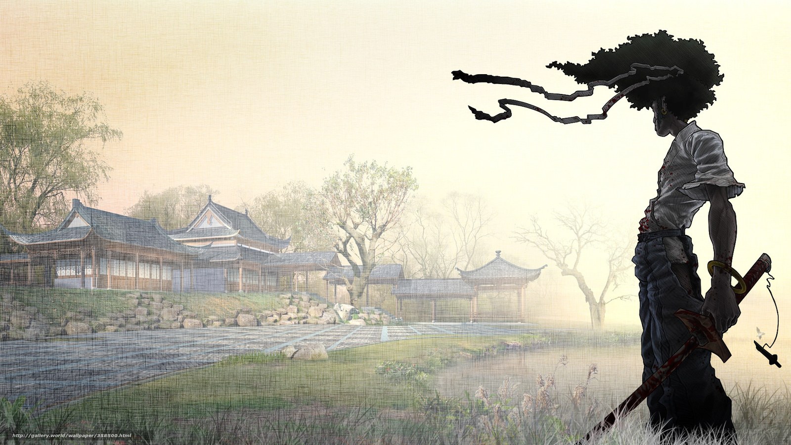 Samurai in a misty garden
