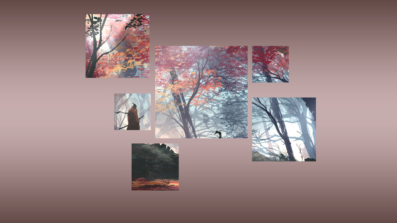 Samurai in Autumn Forest — Red, Serene