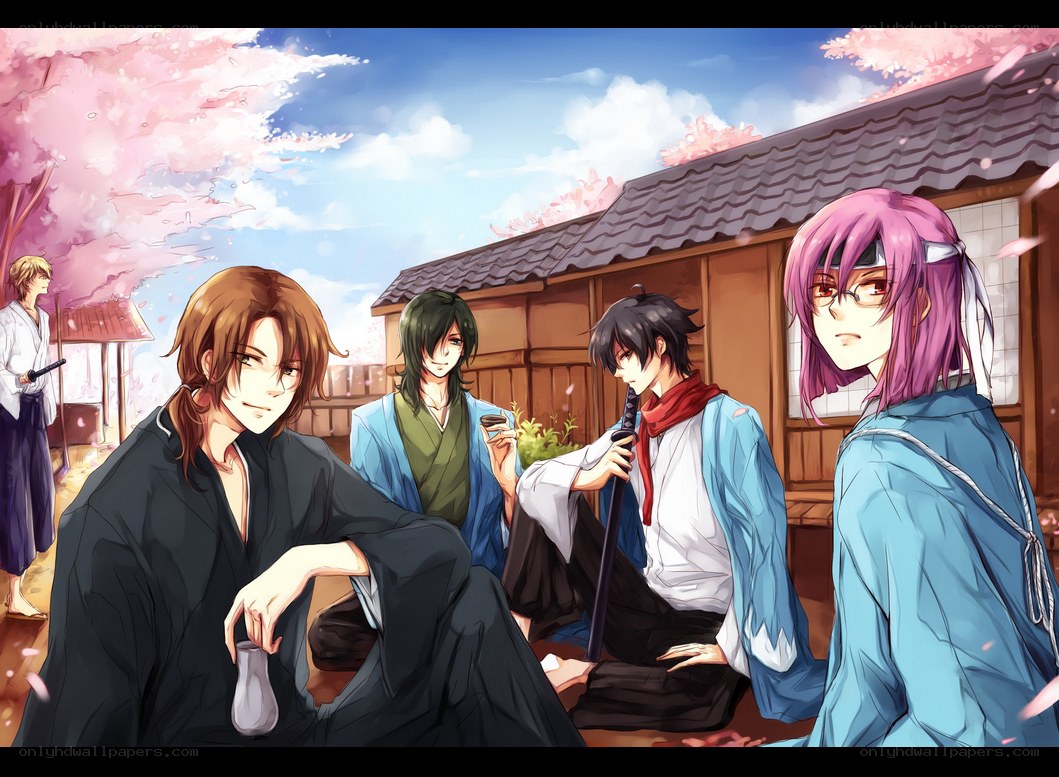 Samurai in cherry blossom garden