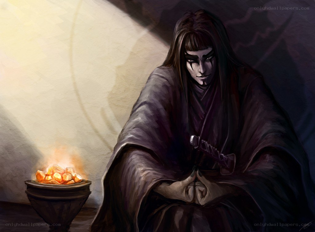 Samurai in dark robe