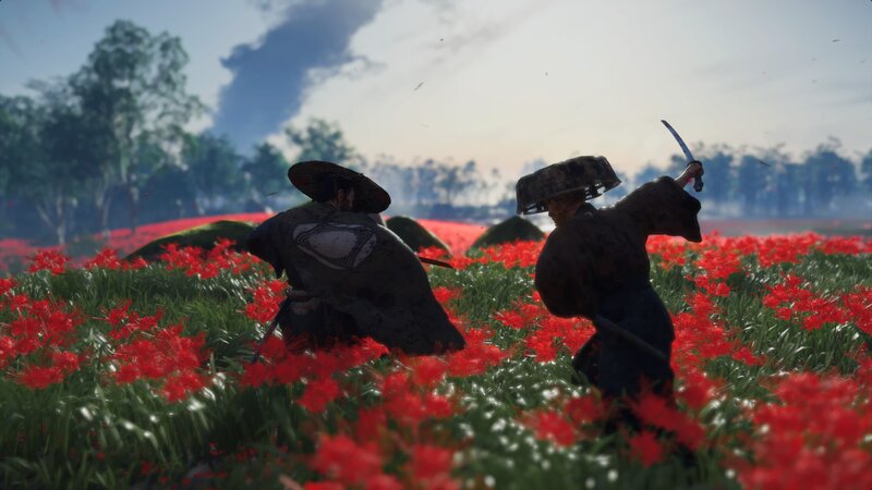 Samurai in Flower Field — Red